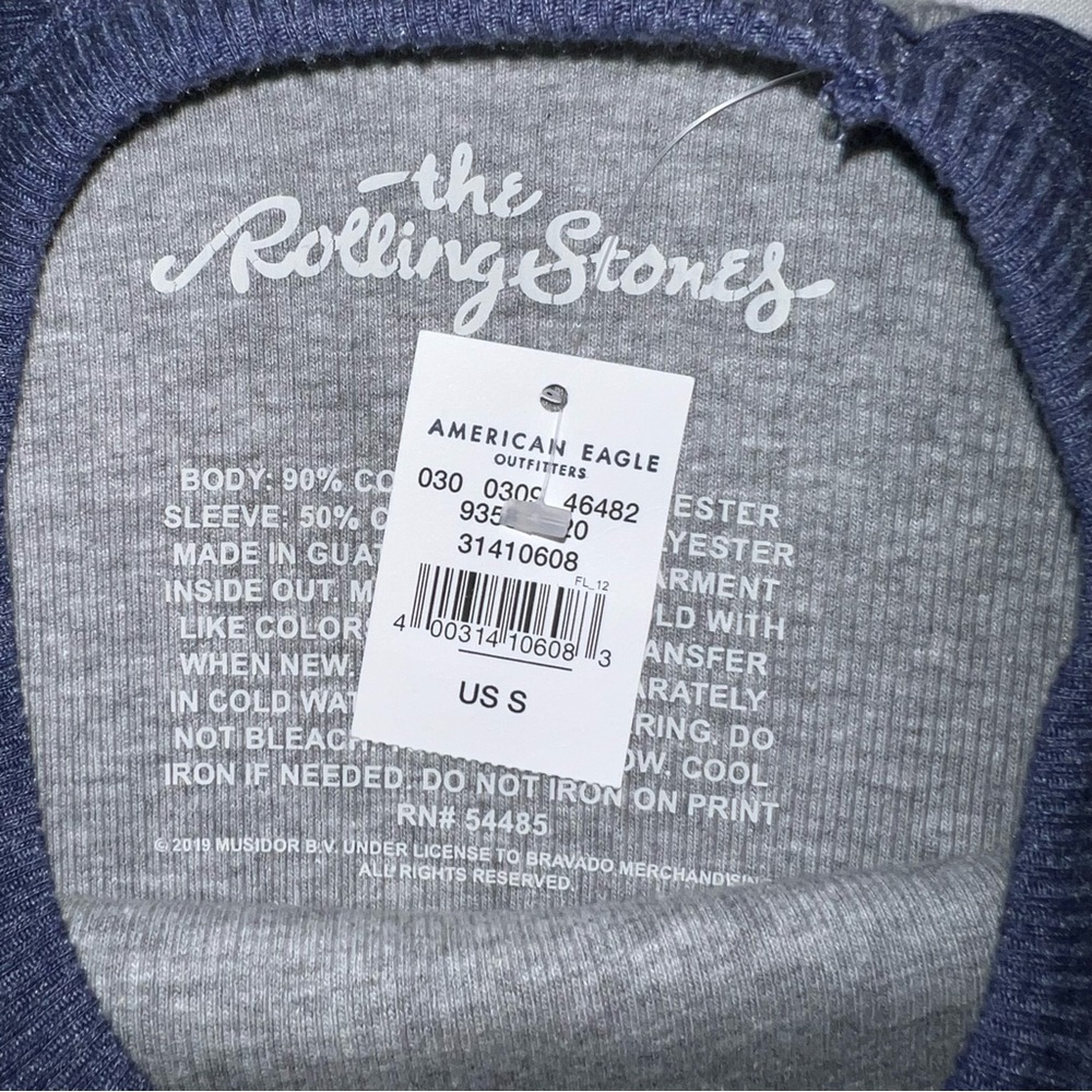 NWT Rolling Stones Cropped Raglan Sleeve Graphic Band Tee AE AEO - Picture 3 of 4
